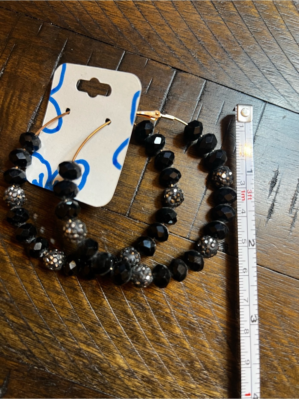 Black Beaded Hoop Earrings with Sparkle Accent